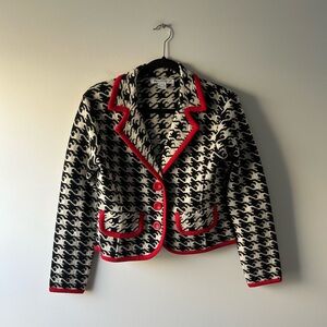 Belle Pointe black and white houndstooth wool knit blazer jacket